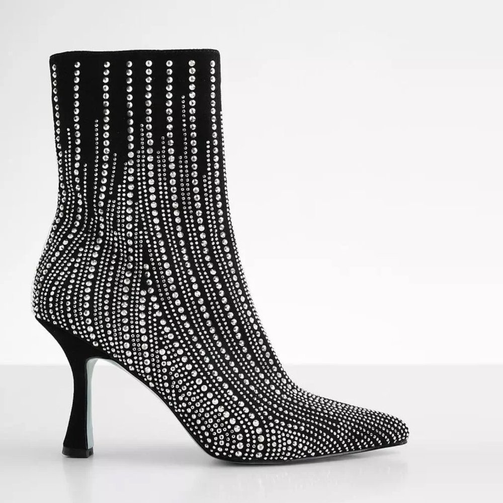 ❌SOLD❌BETSEY JOHNSTON Juelz Black Rhinestone BLING Boot 7.5 - Picture 4 of 6